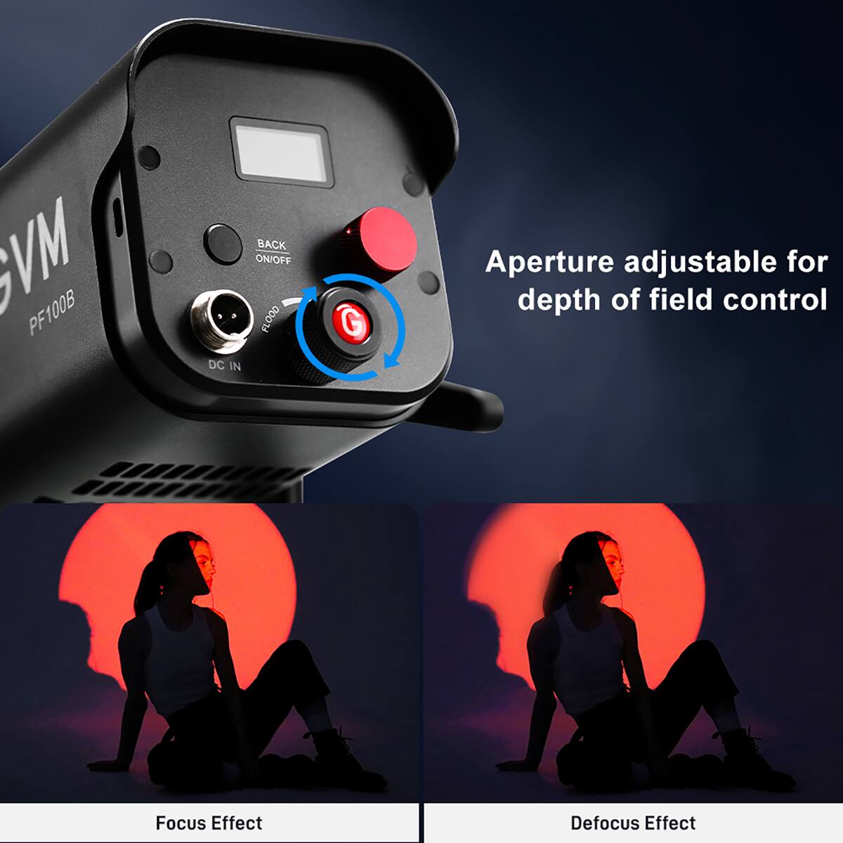 SVM PF100B

BACK ON/OFF FLOOD DC IN

Aperture adjustable for depth of field control

Focus Effect

Defocus Effect
