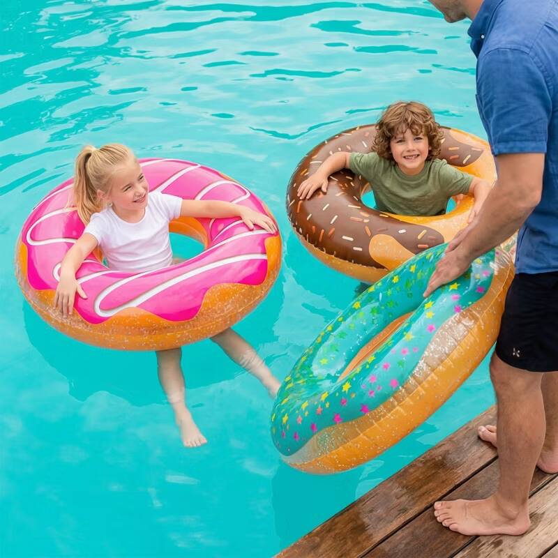 Back. Joyfy - 3 Packs Inflatable Pool Float, Swimming Pool Tube for Kids Adults, Donut Floatie Ring Water Toys for Summer Beach Party.