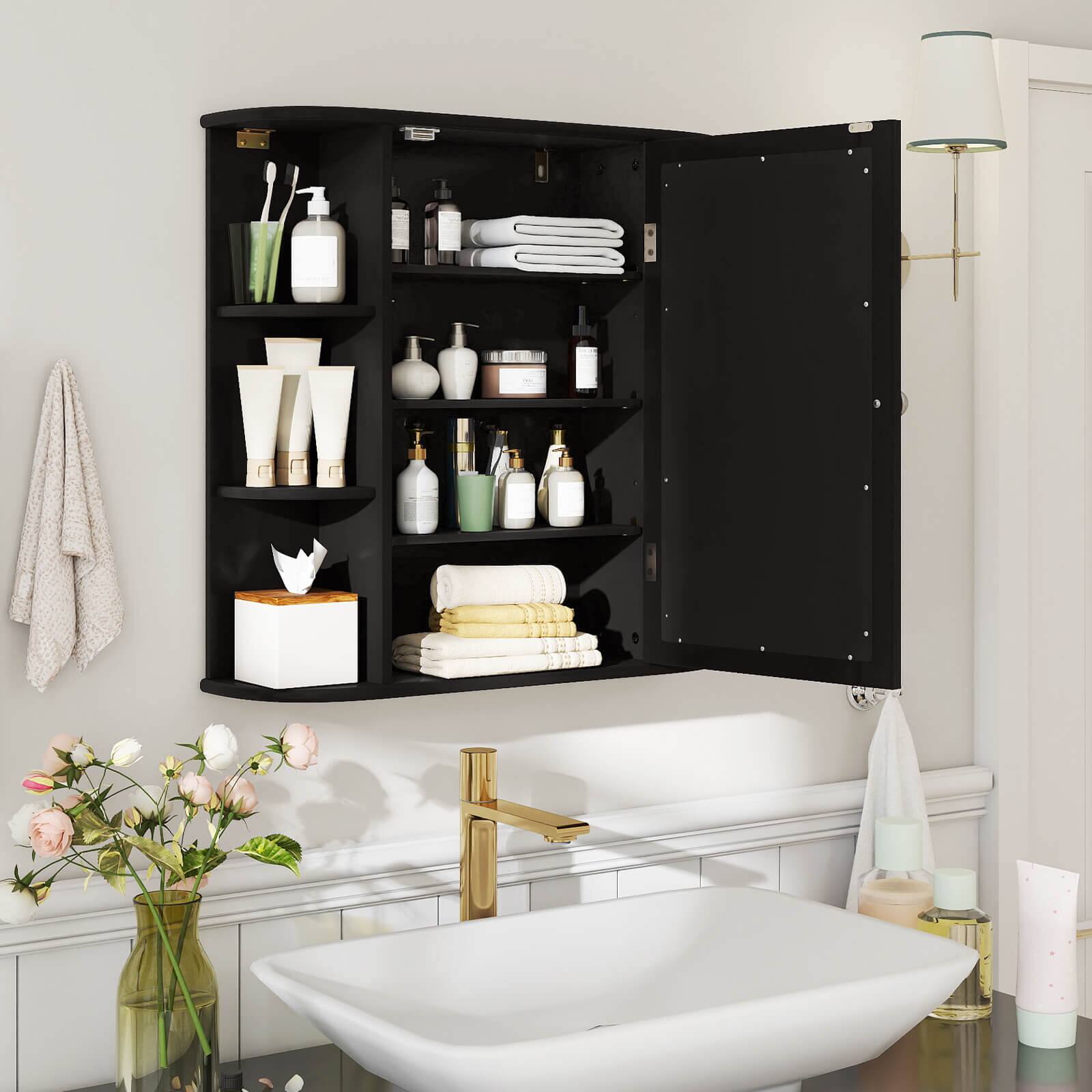 Alt View 1. Costway - Costway Multipurpose Mount Wall Surface Bathroom Storage Cabinet Mirror Black - Black.