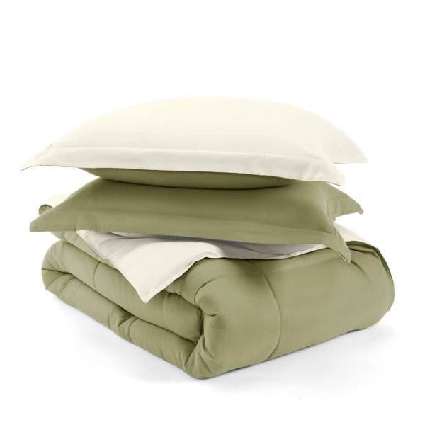 Back. Hivvago - Twin/Twin XL 2-Piece Microfiber Reversible Comforter Set in Sage Green/Cream - Sage Green/Cream.