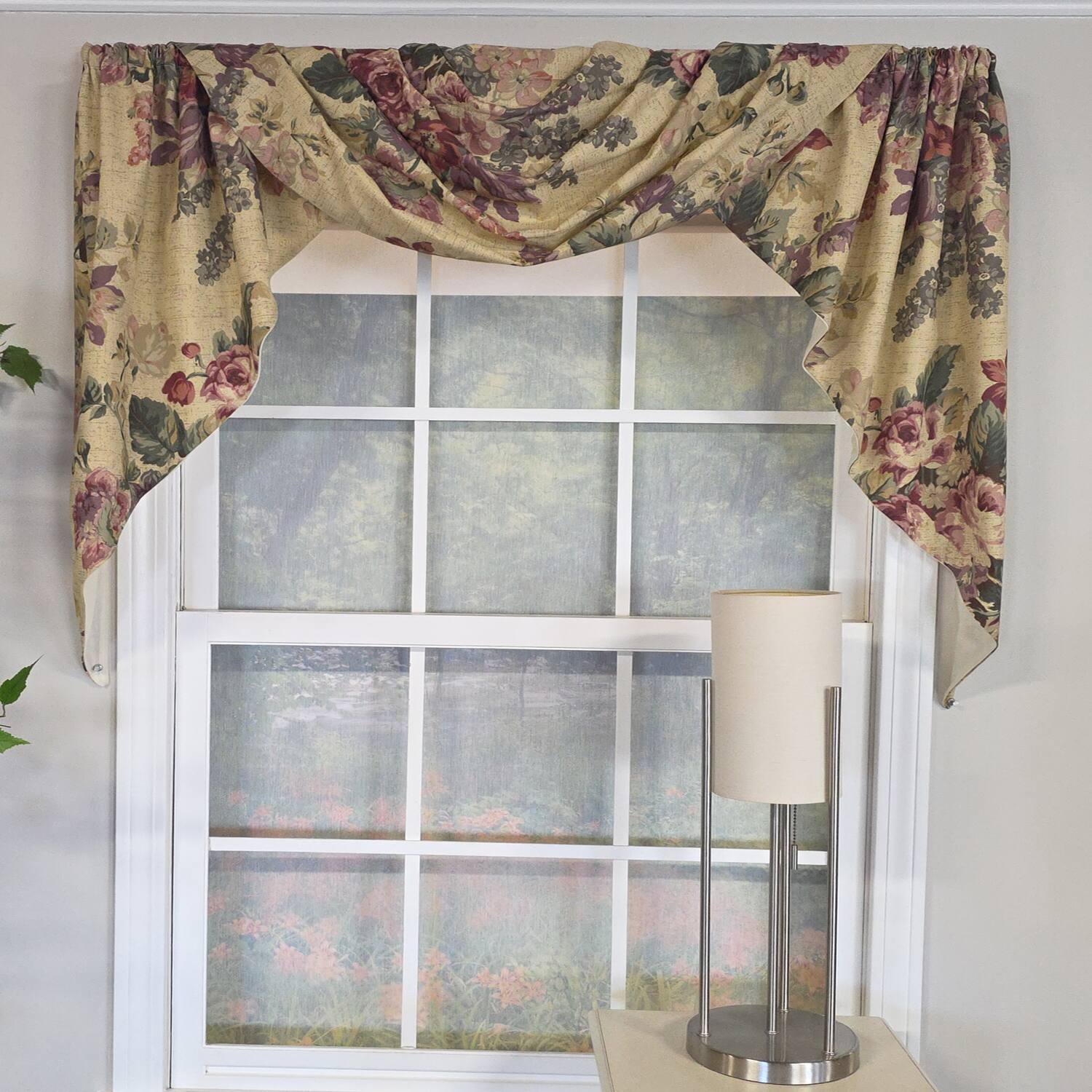 Angle. RLF Home - RLF Home 100% Cotton 3-PC Terrene Swag/Jabot Set Fully lined Rod Pocket Valance 58" x 34"  Multi - Multi.
