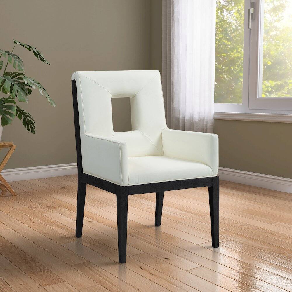 Alt View 1. Meridian Furniture - Gwendolyn Cream Vegan Leather Dining Arm Chair - Beige.