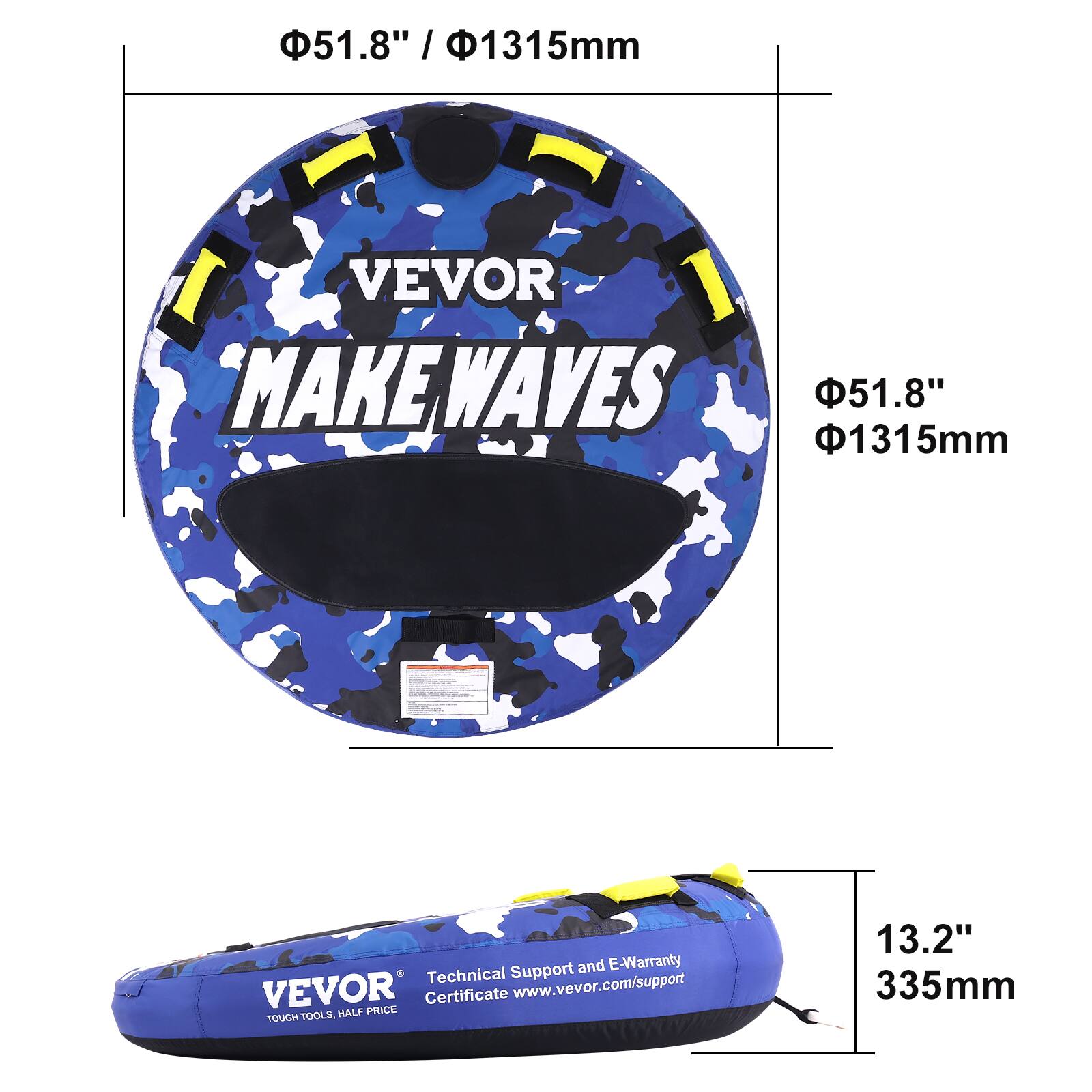 51.8" / 1315mm, 51.8" 1315mm, VEVOR MAKE WAVES, Technical Support and E-Warranty, VEVOR Certificate www.vevor.com/support, TOUGH TOOLS, HALF PRICE, 13.2" 335mm