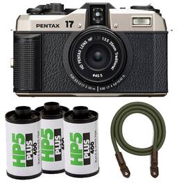 17 Dark Silver 35mm Film Camera with Advance Accessories and Travel Bundle | 18928-RIM | Pentax 17 35mm - Dark Gray
