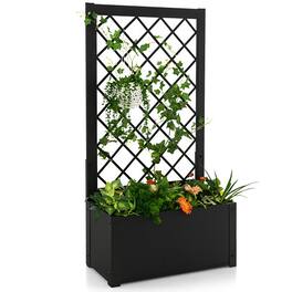 Gymax - Raised Garden Bed with Trellis Metal Planter Box w/ Lattice for Climbing Plants - Black