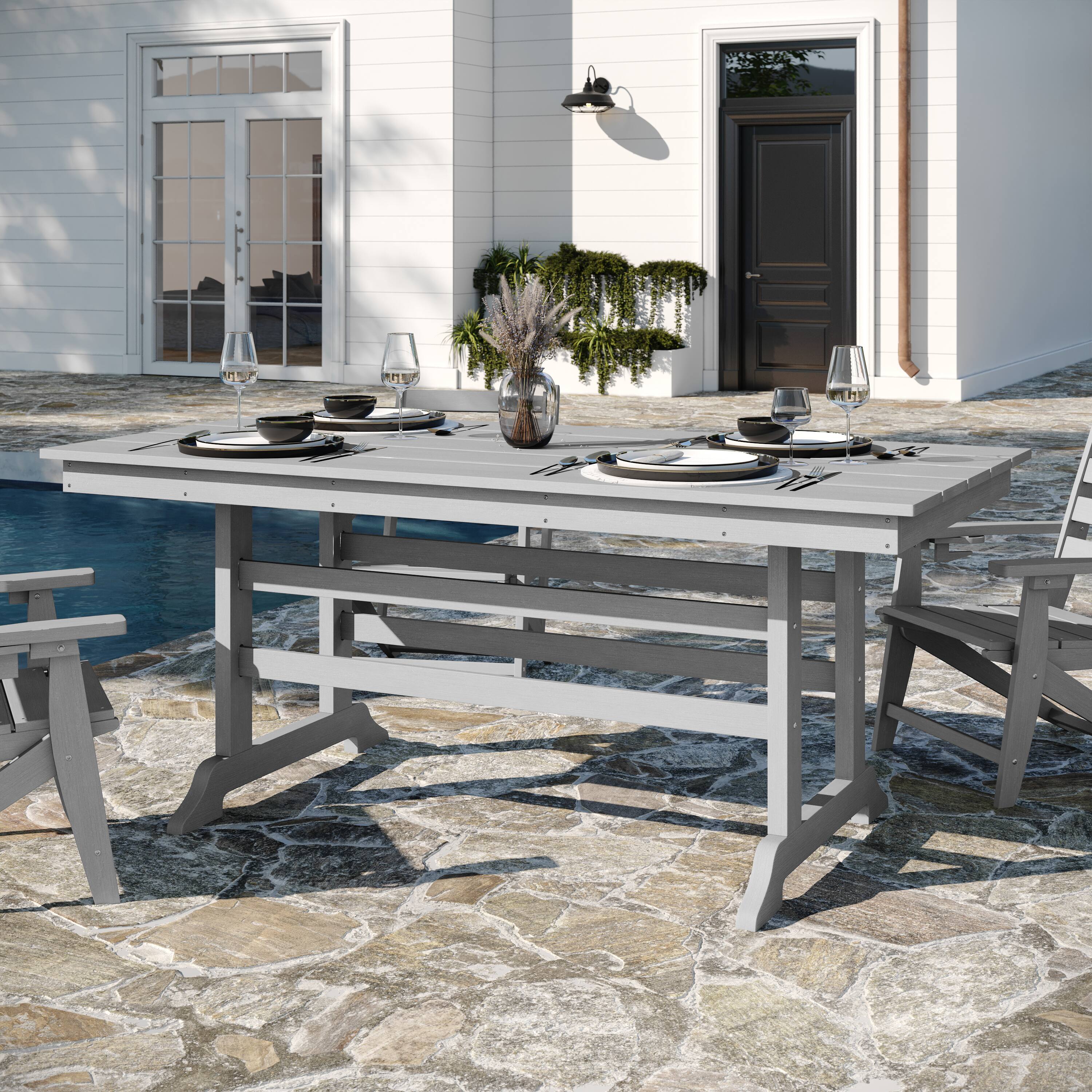 Alt View 2. Flash Furniture - Tolleson Commercial 7 Piece Adirondack Dining Set with 72" Rectangle Indoor/Outdoor Recycled HDPE Table and 6 Chairs wit - Gray.