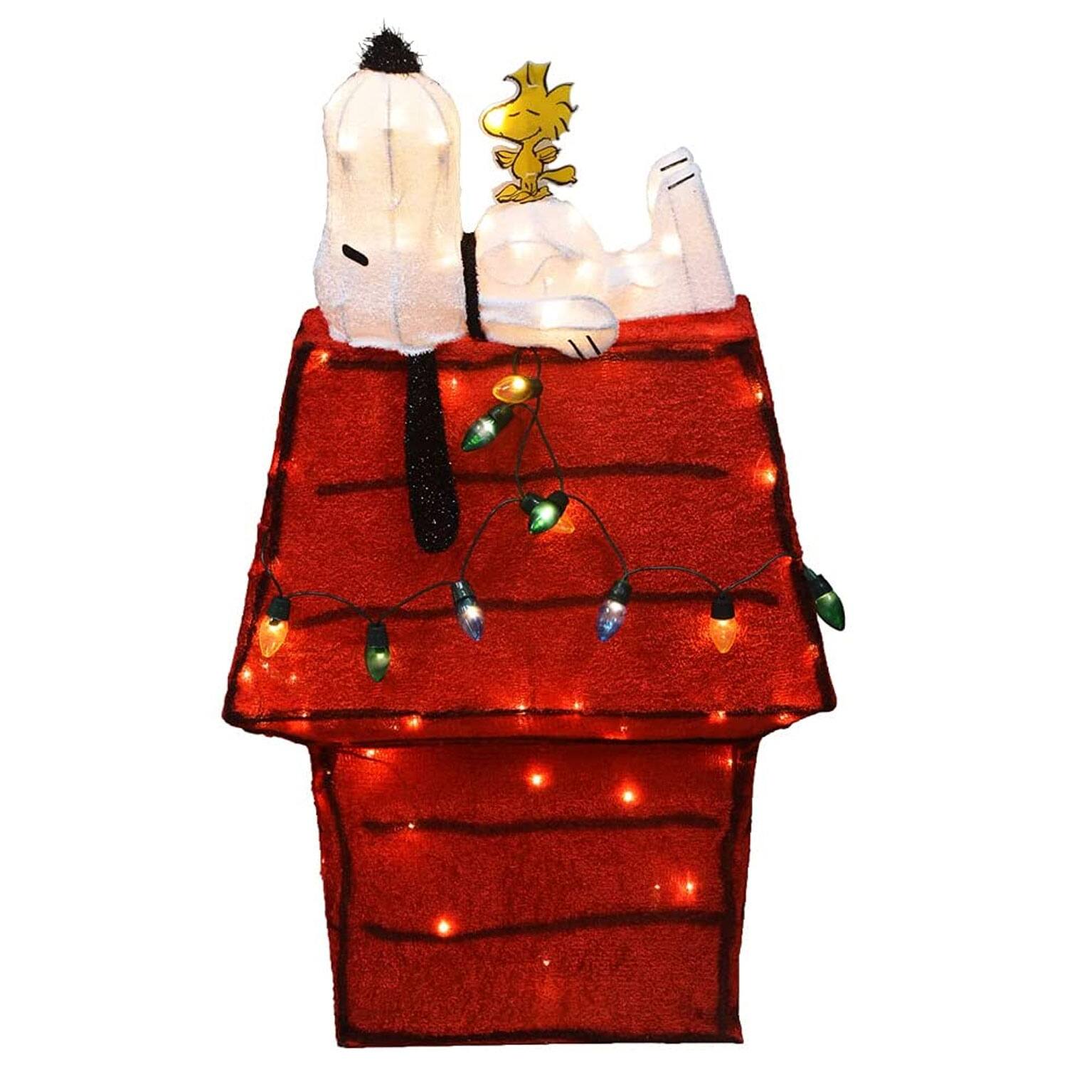 ProductWorks - Peanuts 32" Snoopy & Woodstock Doghouse Prelit Christmas Yard - Multicolored