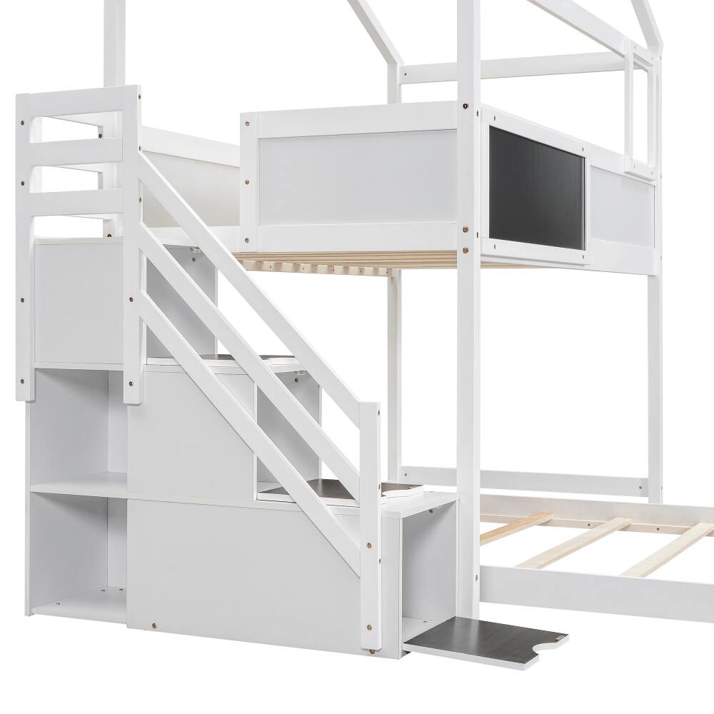 Alt View 3. Loheer - Loheer Twin Over Full House Bunk Bed with Storage Staircase and Blackboard White - White.