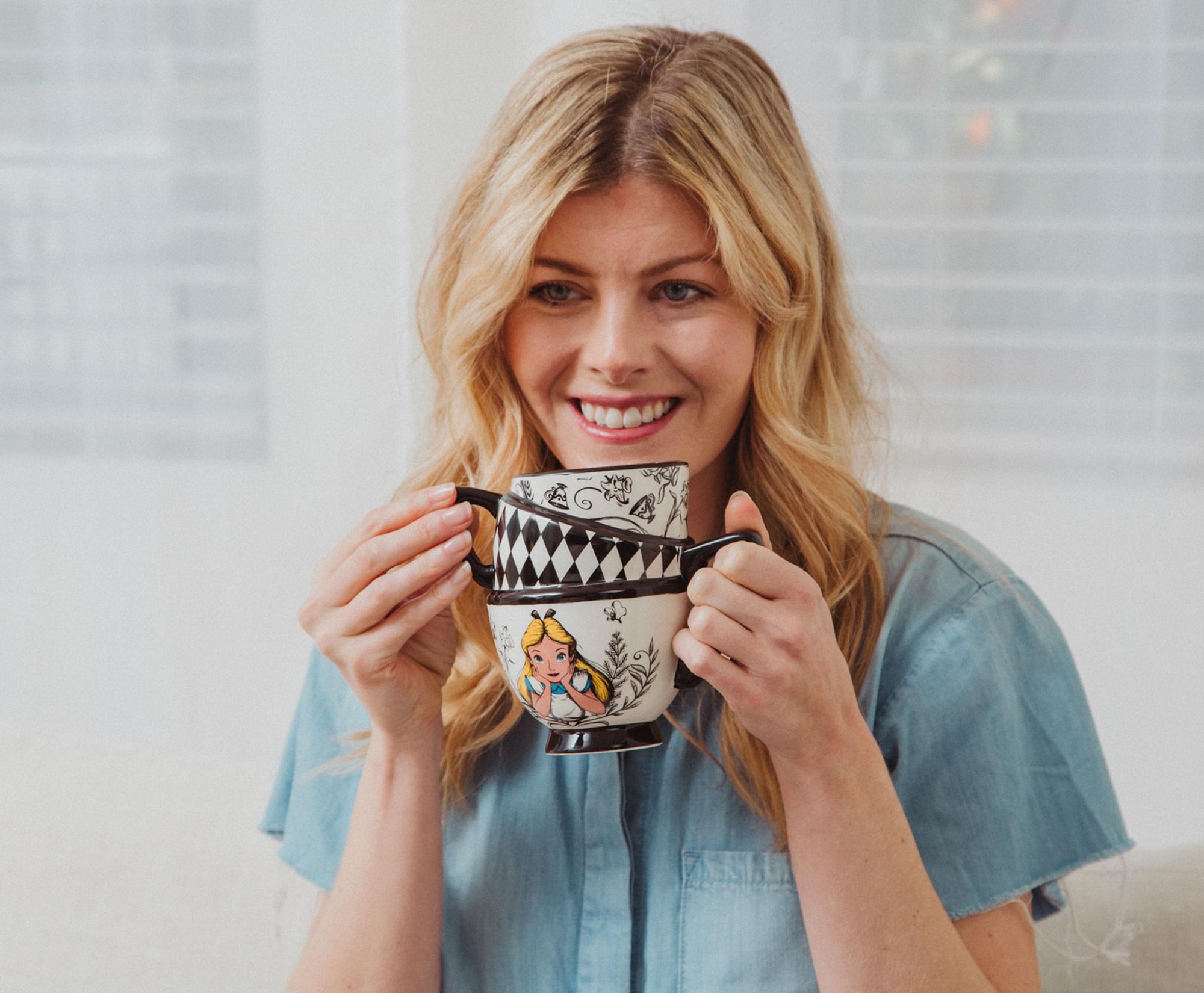 Alt View 4. Disney - Disney Alice in Wonderland Monochrome Stacked Teacups Sculpted Ceramic Mug - Black.