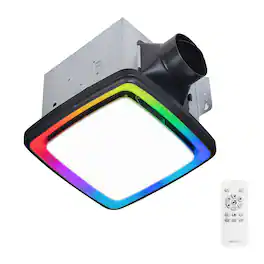 Akicon - RGB1 110 CFM 1.5 Sone Ceiling Bathroom Exhaust Fan with Dimmable and RGB Light, Remote, Humidity Sensor, Square - Black