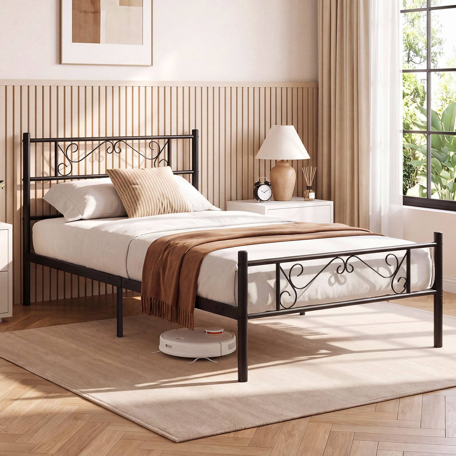 Alt View 1. Costway - Costway Twin Size Metal Bed Frame with Headboard & Footboard, No Box Spring Needed - Black.