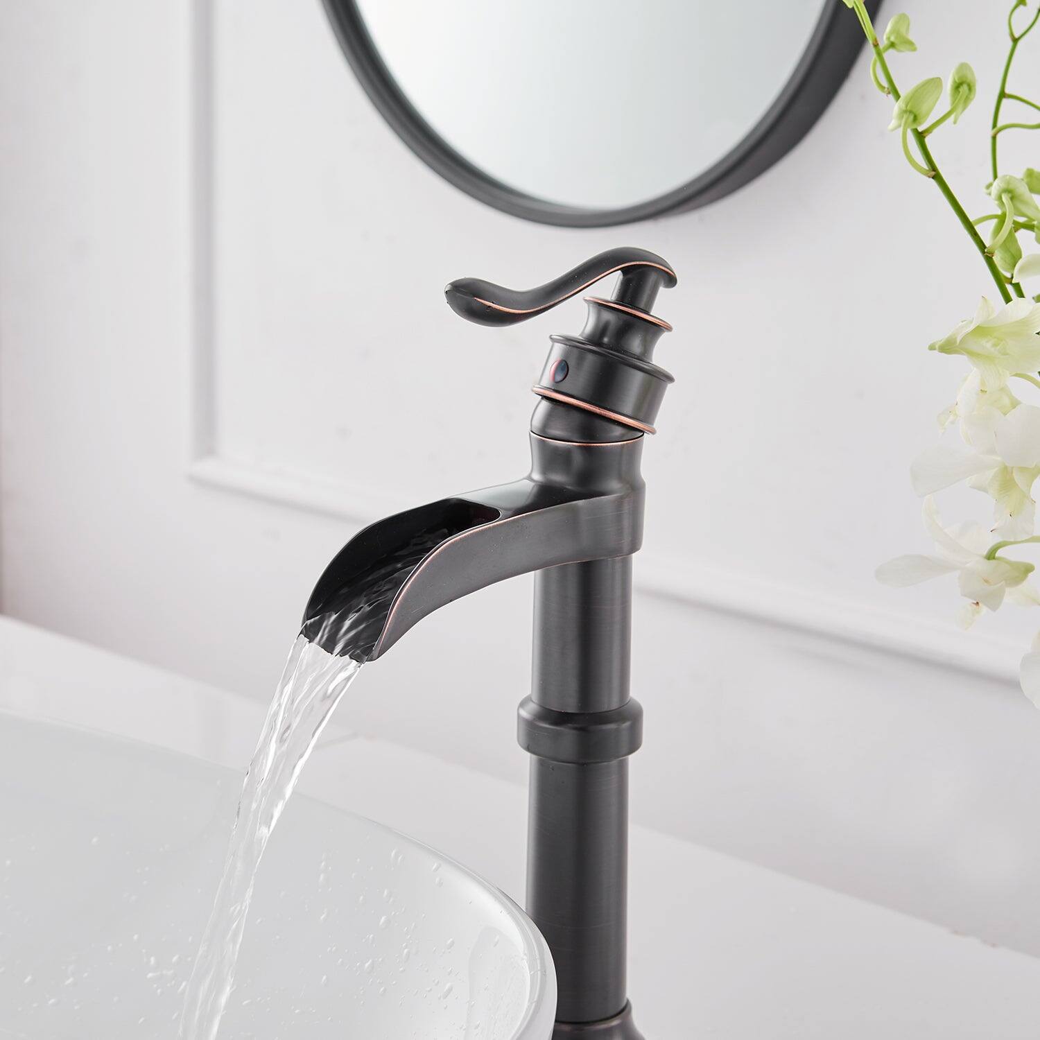 Alt View 2. Boyel Living - Waterfall Single Hole Single-Handle Vessel Bathroom Faucet with Drain Assembly in Oil Rubbed Bronze - Oil Rubbed Bronze.