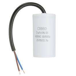 Unique Bargains - 3uF CBB60 Run Capacitor, AC 450V 2 Wires 50/60Hz Cylinder 65x34mm for Air Compressor, Water Pump - White