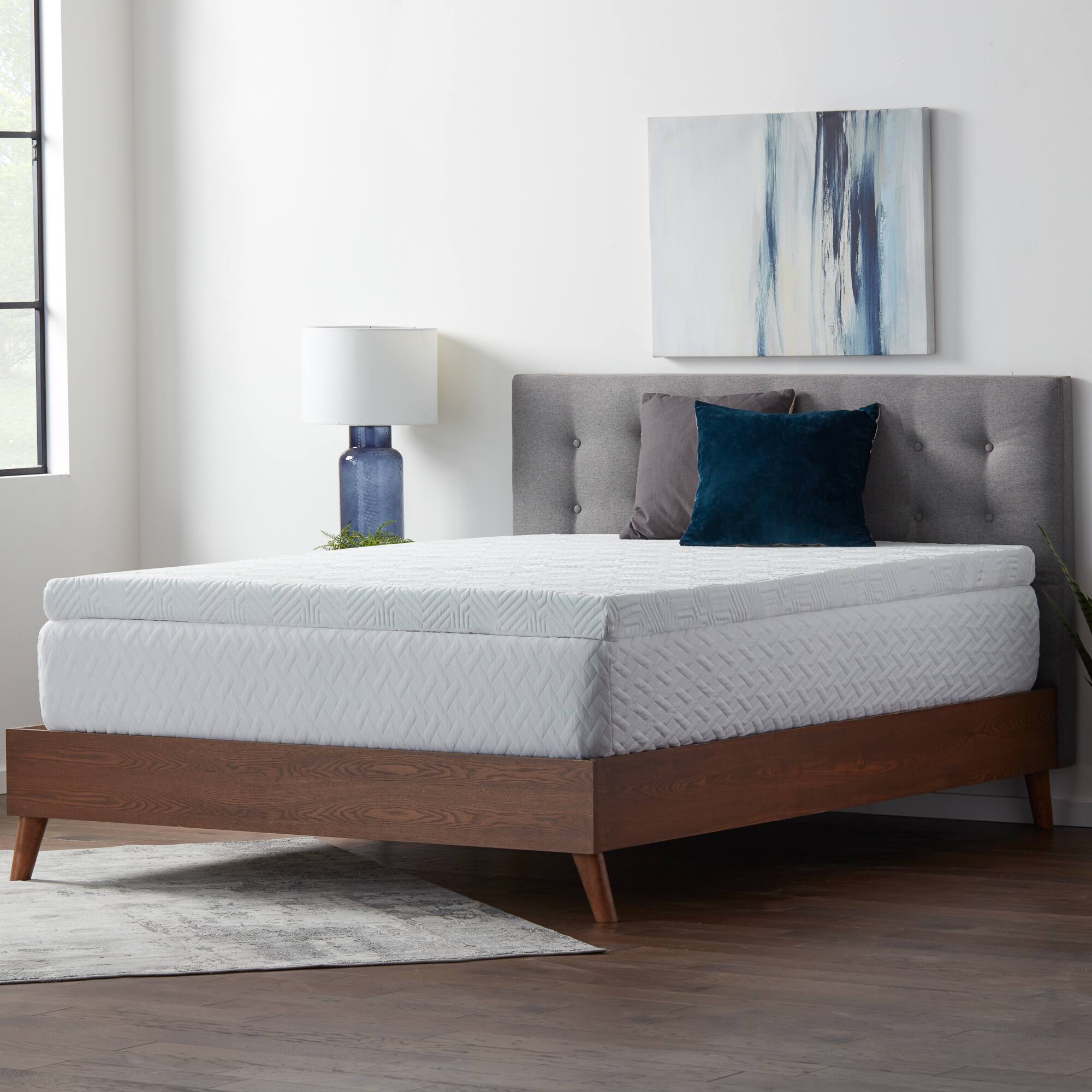 Left Zoom. Lucid Comfort Collection - 4" Twin XL Gel Memory Foam Topper with Cover - White.