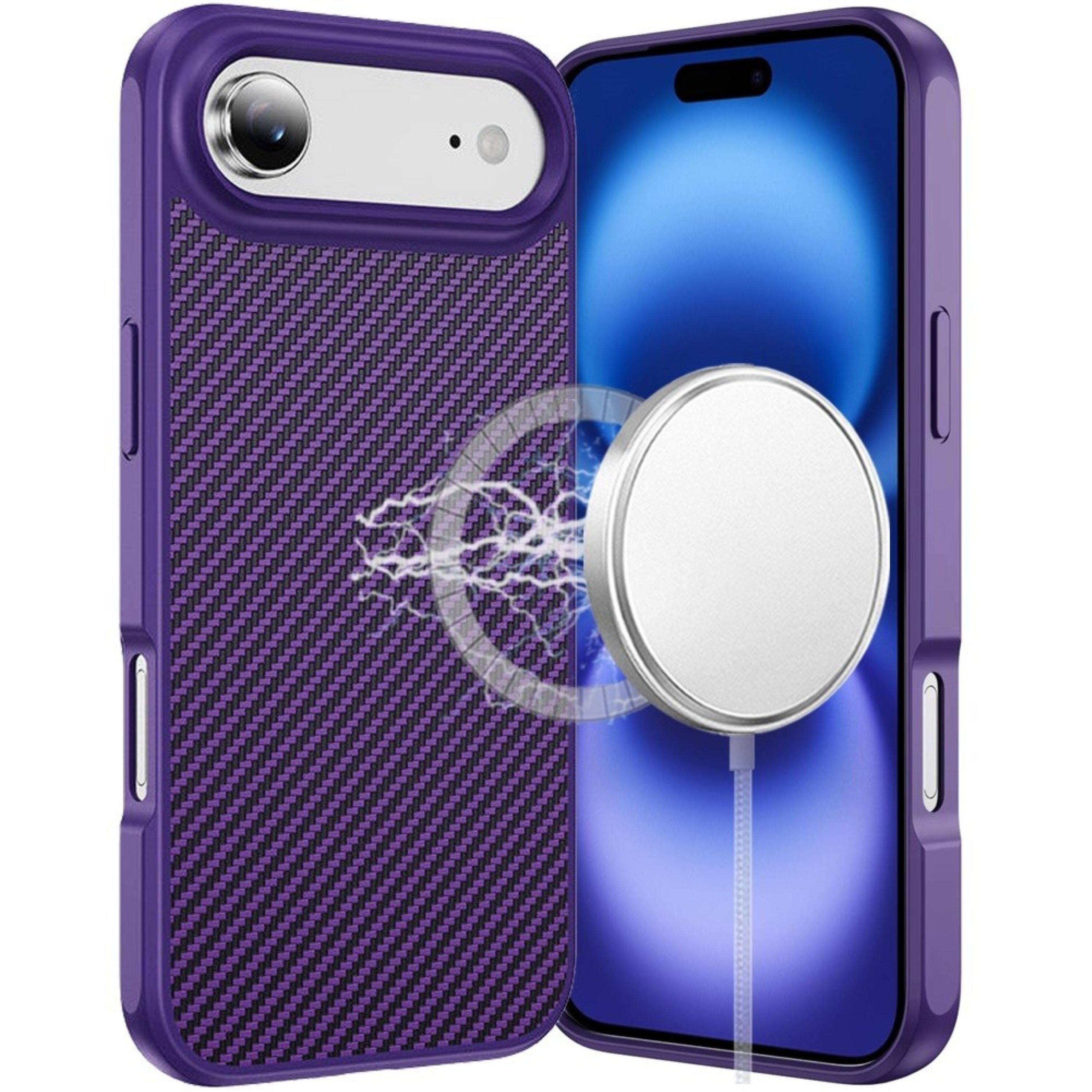 Front. Kitcheniva - Carbon Fiber Print Hidden Magnetic Circle Phone Case With Tempered Glass For iPhone Air Dark Purple - Purple.