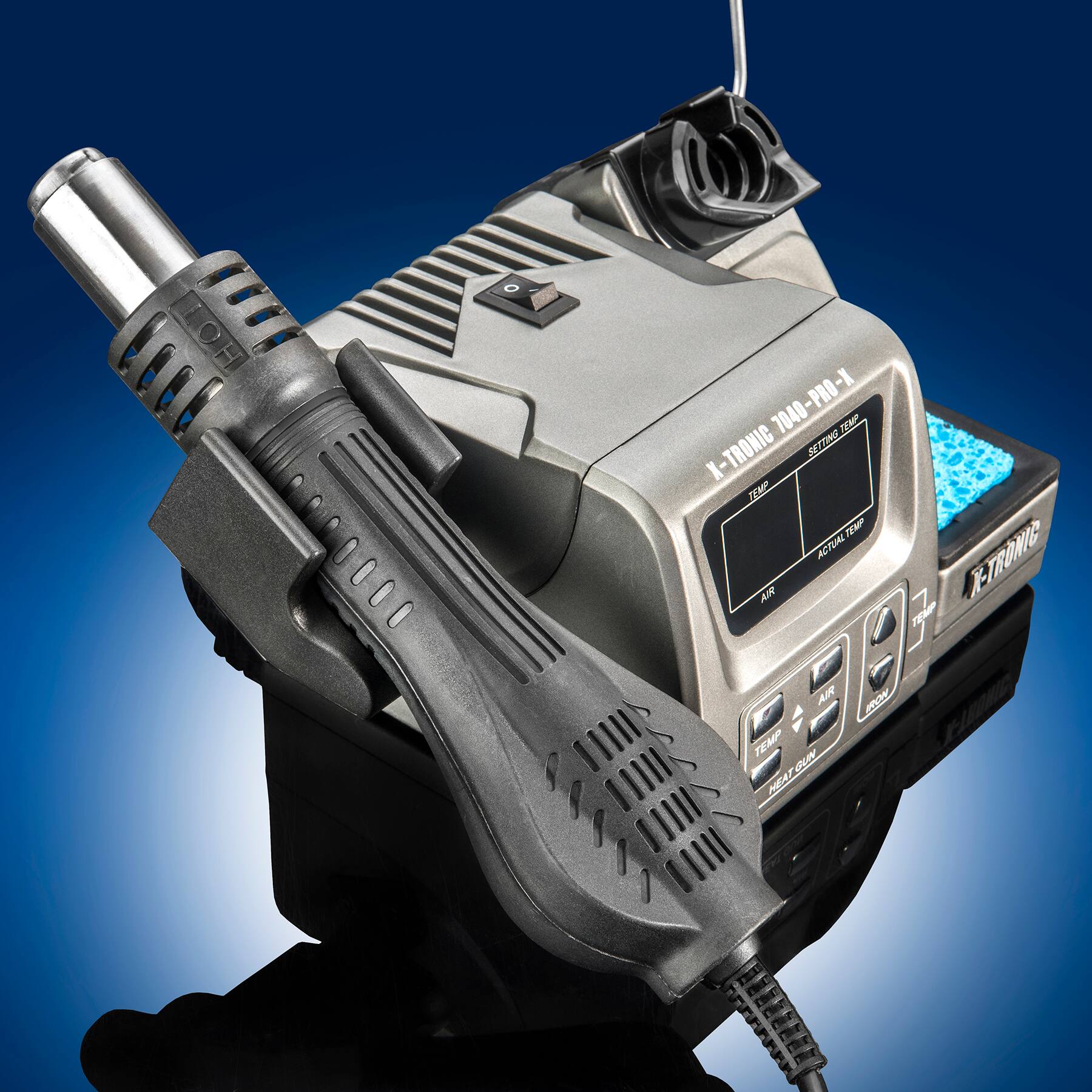 HOT  
7040-PRO-X  
SETTING LIKE X-TRONIC  
TEMP TEMP ACTUAL AIR I AIR NOW TEMP HEAT GUN  
K-TRONIC