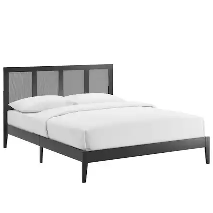 Front. Modway - Sirocco Rattan and Wood Queen Platform Bed - Black.