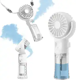BEARSOLIM - Handheld Misting Fan Rechargeable Battery Operated Portable 4 Speeds & 55ml 360° Swiveling for Travel Camping Outdoor - White