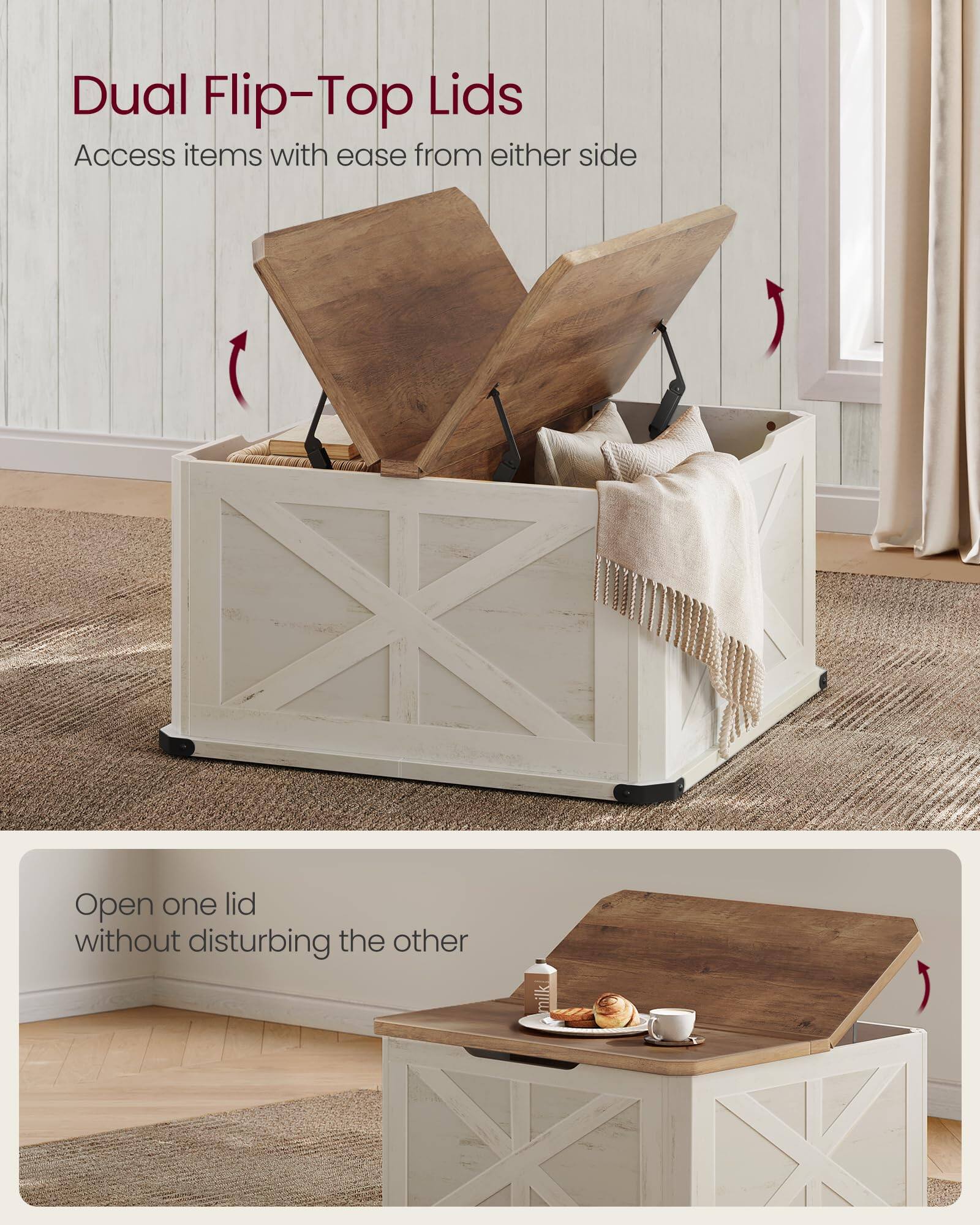 Dual Flip-Top Lids
Access items with ease from either side
Open one lid without disturbing the other