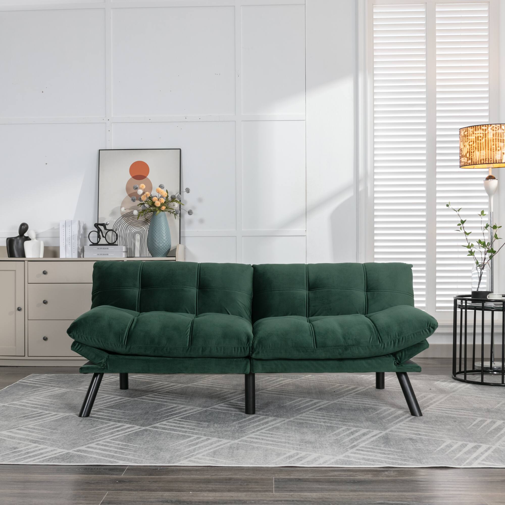 Left. GOODSILO - Convertible Folding Sofa Bed with Adjustable Armrests and Backrest for Small Spaces - Emerald.