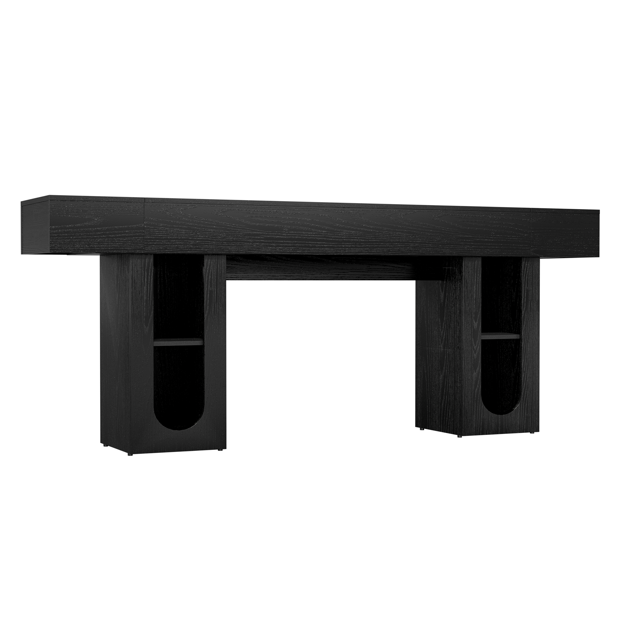 Back. Whisen - 79-Inch Long Console Table with Built-in Power Outlet and Adjustable Shelves-Black - Black.