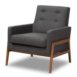 Baxton Studio - Perris Mid-Century Modern Fabric Upholstered Walnut Wood Lounge Chair - Dark Gray