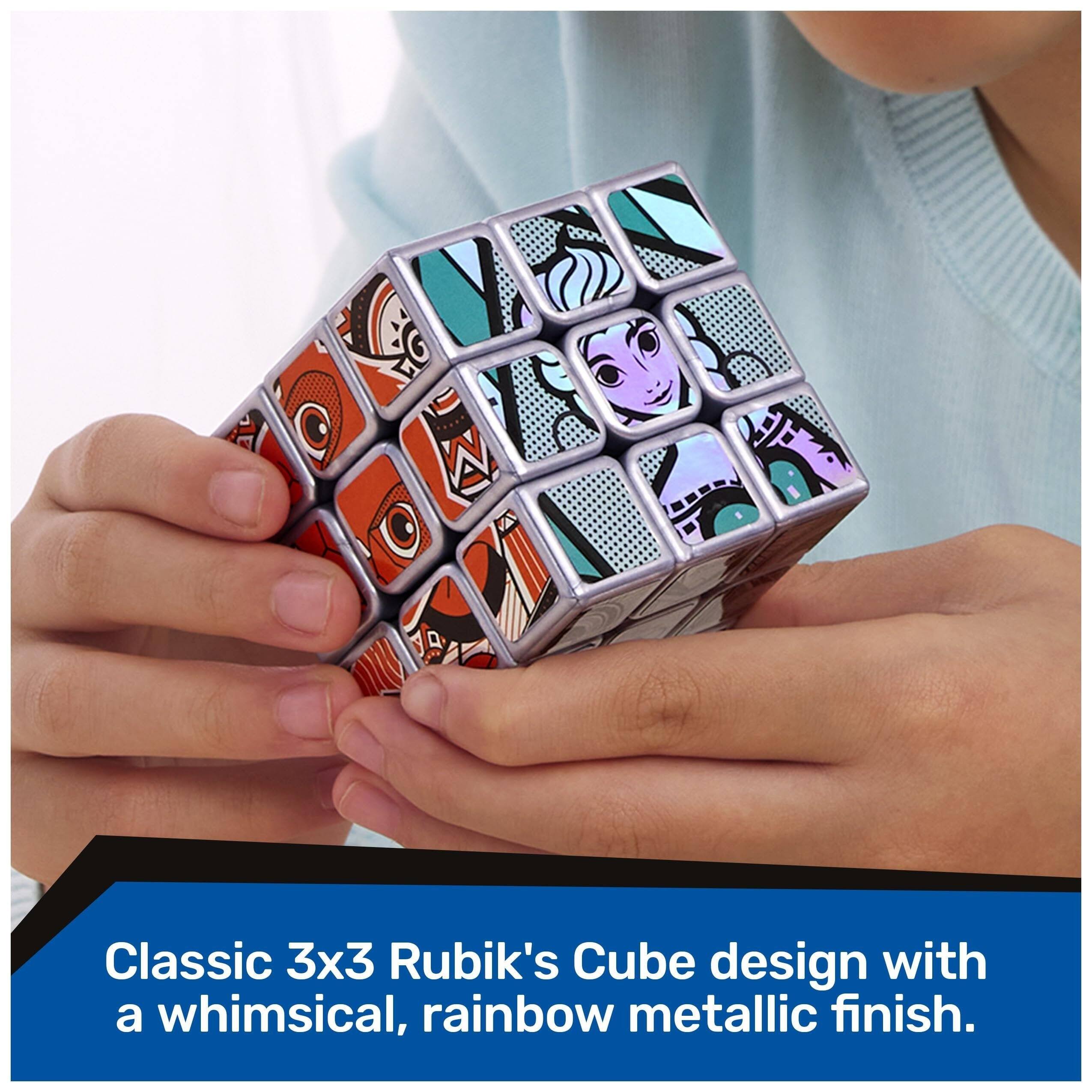 Classic 3x3 Rubik's Cube design with a whimsical, rainbow metallic finish.