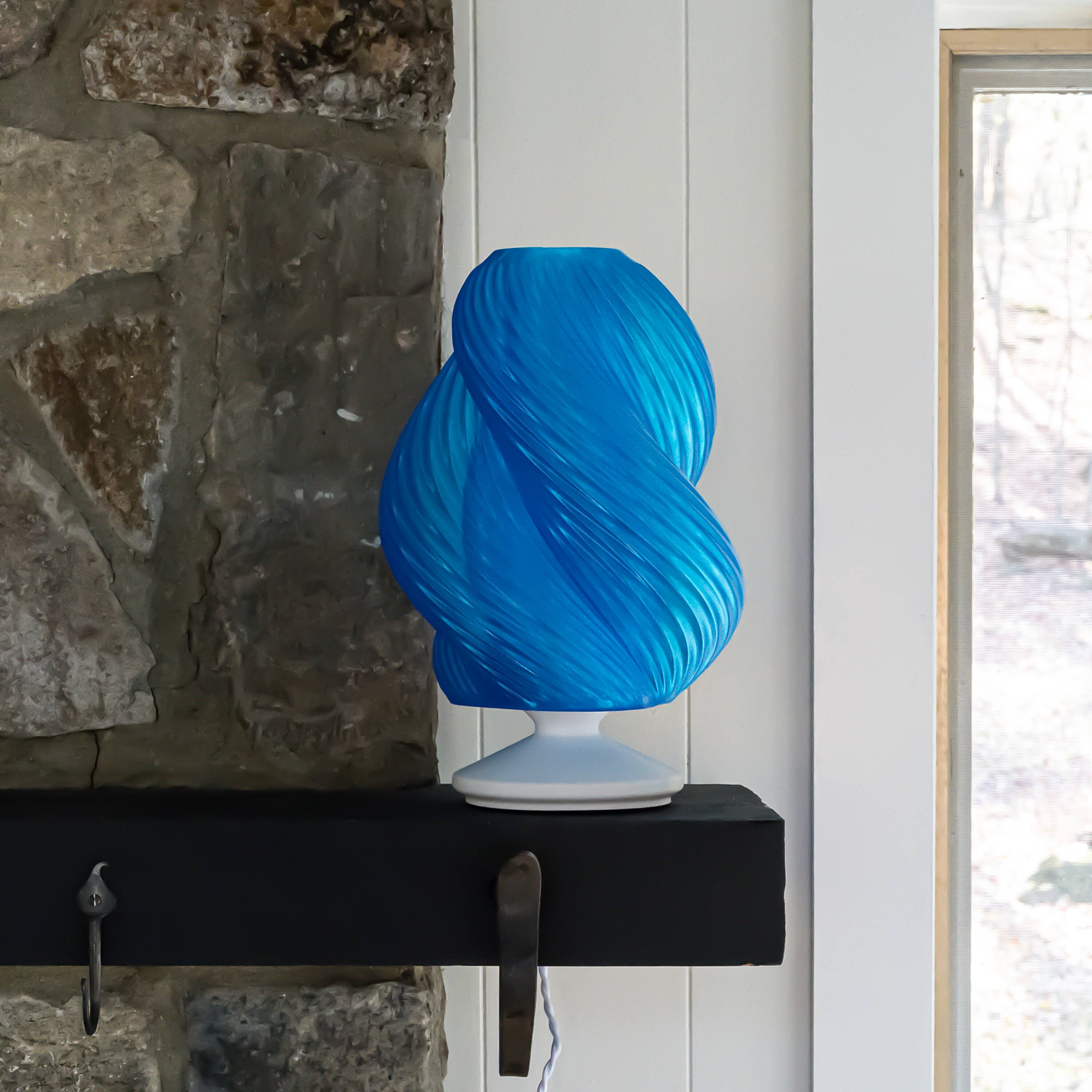 Alt View 4. Jonathan Y - Gema 13.5" Mid-Century Coastal Plant-Based PLA 3D Printed Dimmable LED Table Lamp, Clear Blue/White - Clear Blue/White.