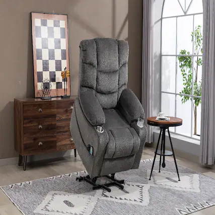 Front. Ropilly - Ropilly Ultra Wide Electric Lounge Chair Heated Massage Recliner with Power Lift Assistance Grey Velvet - Grey.