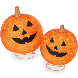Best Choice Products - 2pc Lighted Pop-Up Outdoor Halloween Holiday Pumpkin Set w/ 130 LED Lights - Orange