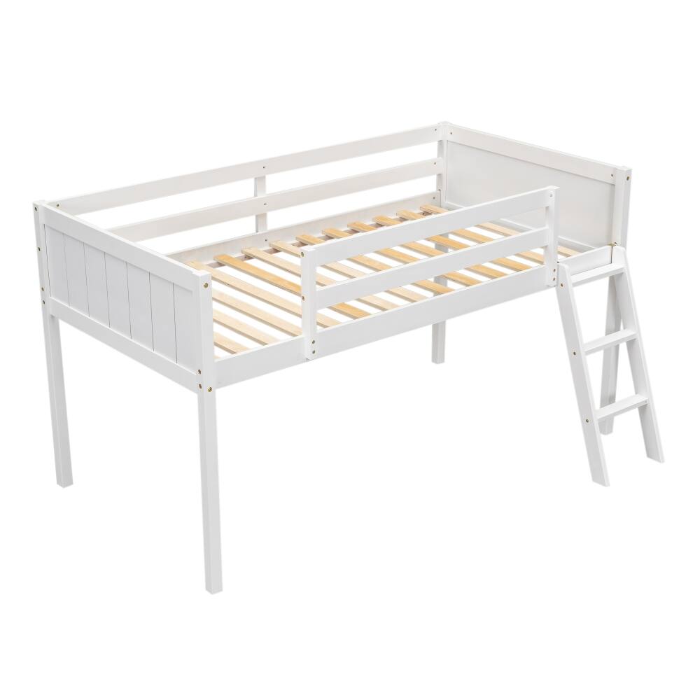 Alt View 9. Loheer - Loheer Twin Low Loft Bed Wood Loft Bed with Ladder White - White.