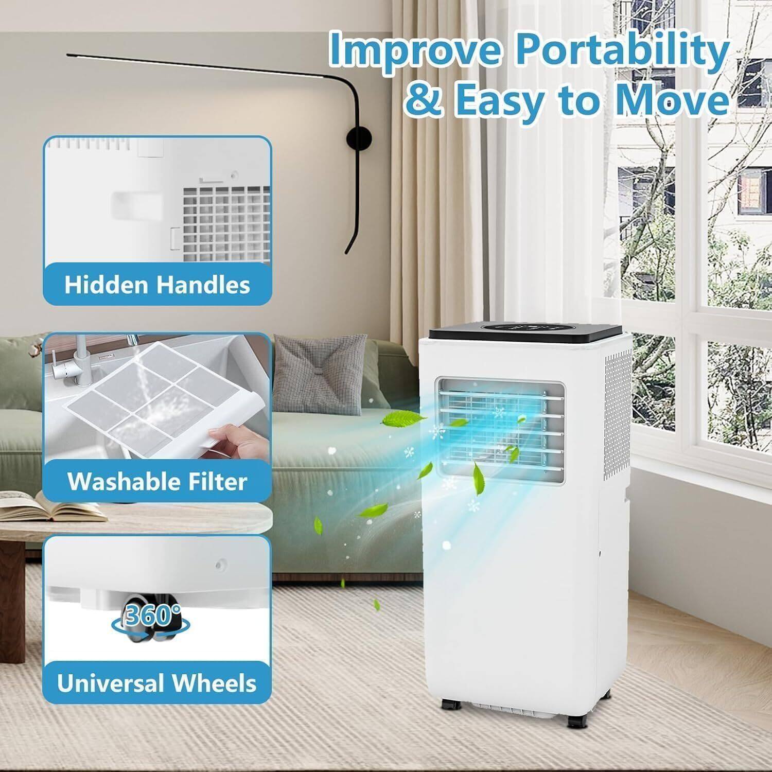 Improve Portability & Easy to Move

- Hidden Handles
- Washable Filter
- 360° Universal Wheels