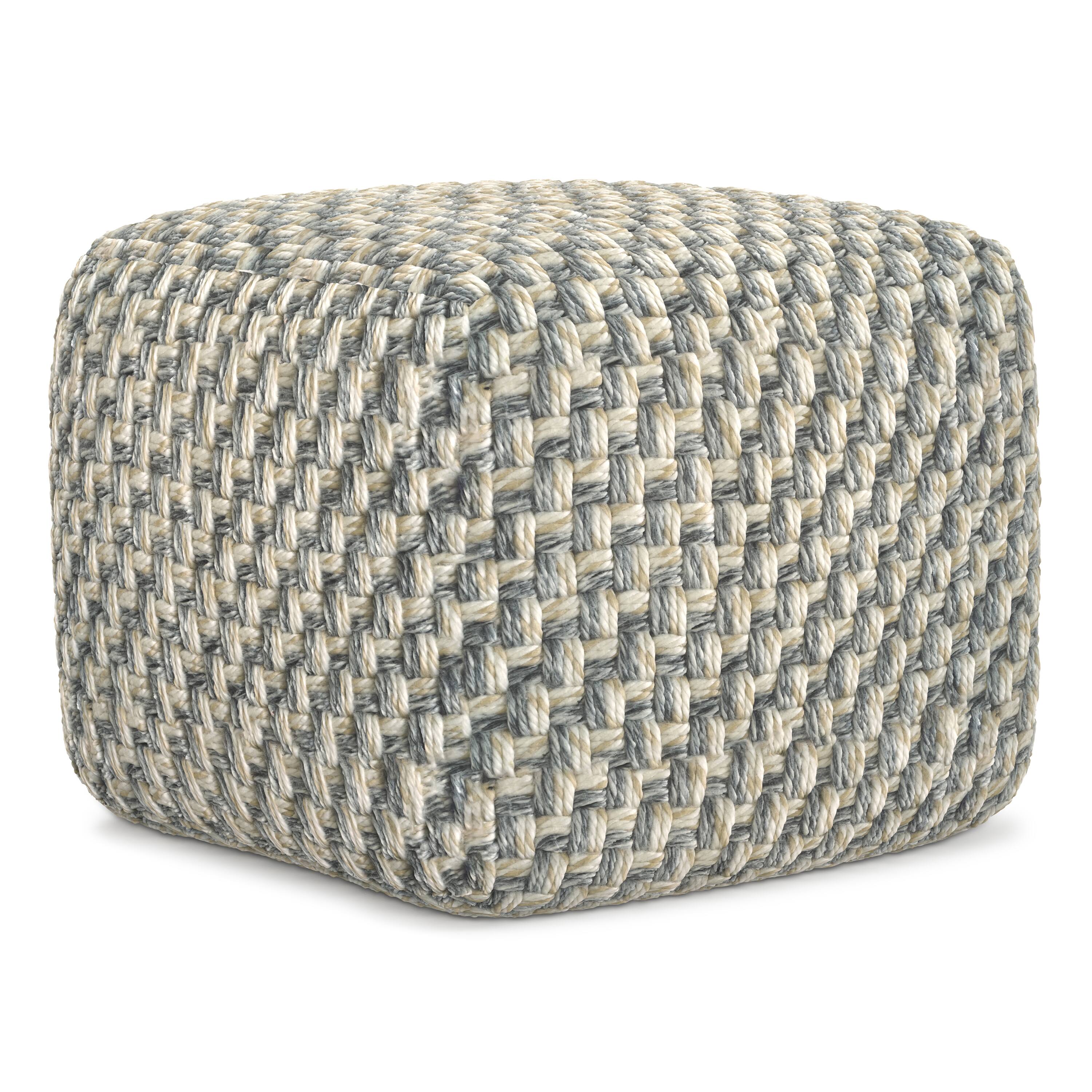 Front. Simpli Home - Beatrix 18 inch Wide Boho Pouf in Multicolor PET Polyester, Assembled - Multi-Color.