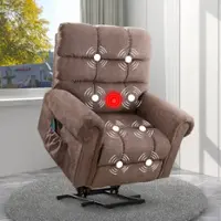 Bestier - Fabric Power Lift Recliner with 8-Point Vibration Heating Massage and Rolled Handrail Assistance Recliner with USB - Taupe - Front_Zoom