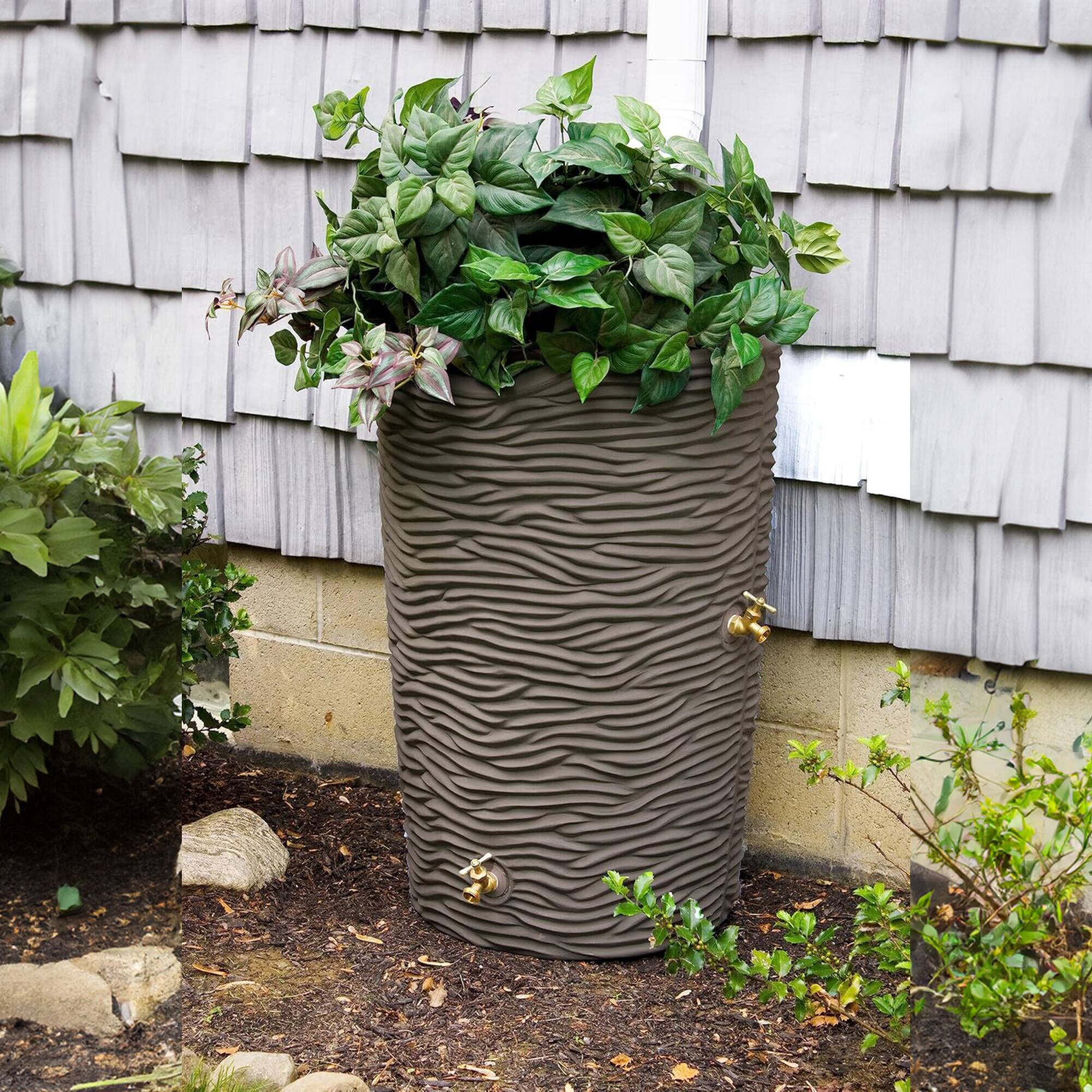 Alt View 1. Good Ideas - Good Ideas Impressions 50 Gallon Palm Trunk Rain Saver Barrell, 2 Spigots, Oak - Oak.