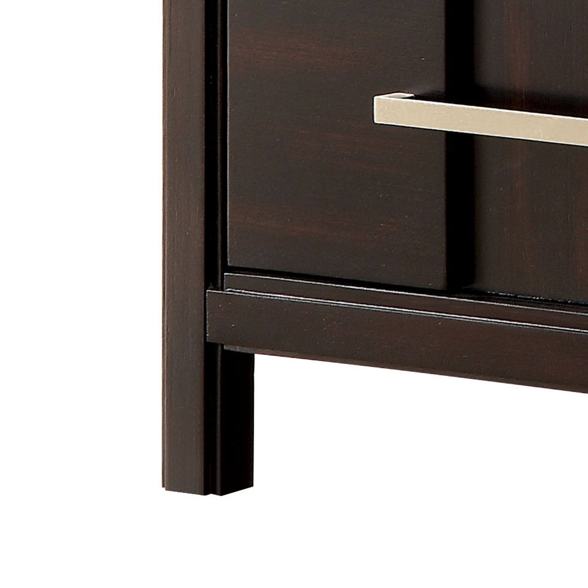 Alt View 4. Vaczon - Transitional Solid Wood Nightstand with 2 Felt-Lined Drawers & Nickel Bar Pull - Espresso.