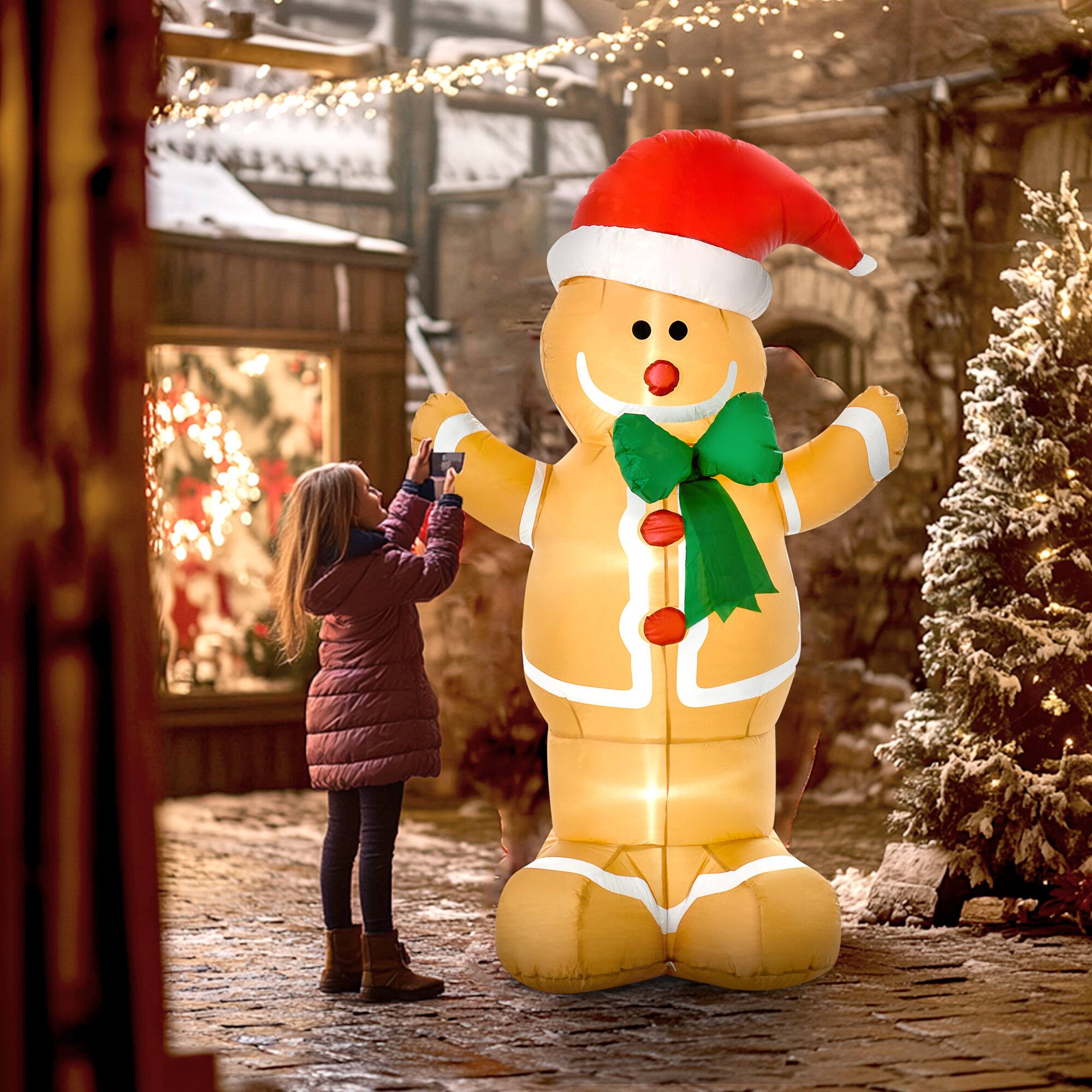 Alt View 7. Homcom - 6ft Christmas Inflatable Gingerbread Man, Outdoor Blow-Up Yard Decoration with LED Lights Display - Multi-colored.
