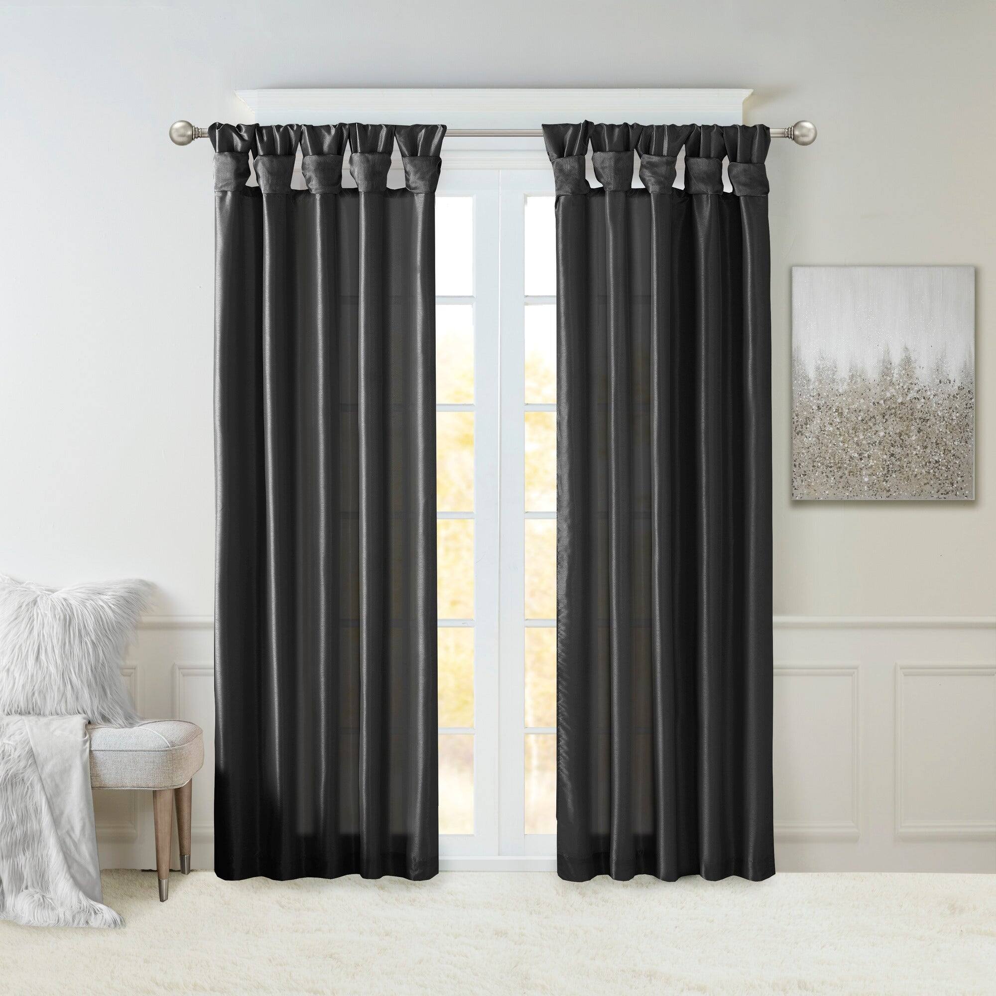 Angle. BreeBe - Twist Tab Lined Window Curtain Panel Black 50x108' - Black.