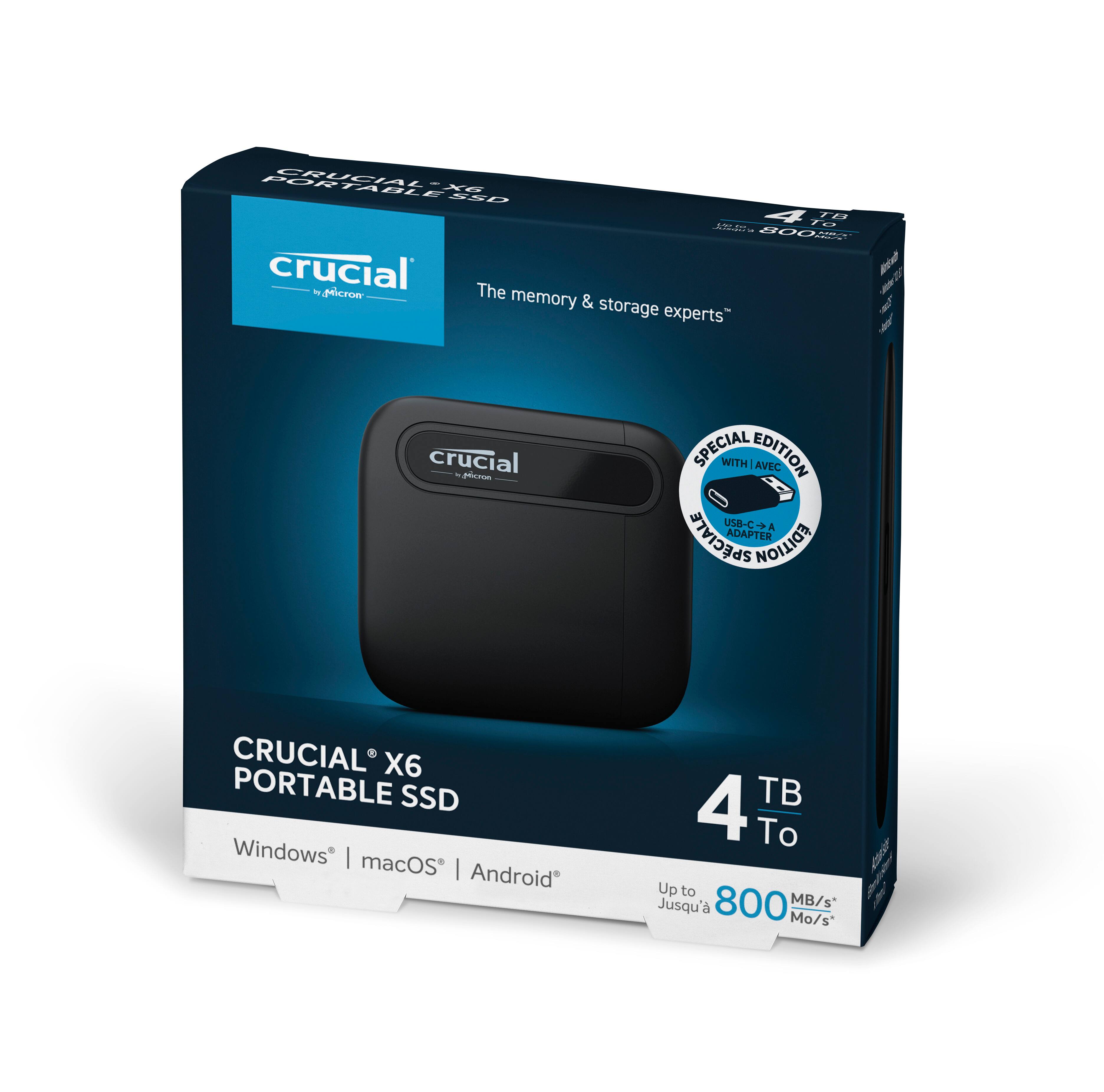 Alt View Zoom 14. Crucial - X6 SE 4TB External USB-C/USB-A Portable SSD - Black.