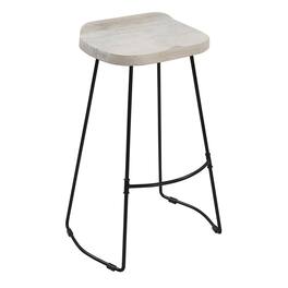 Manhattan Lane - Tiva 30 Inch Handcrafted Backless Barstool, Whitewashed Mango Wood Saddle Seat, Black Metal Base - White, Black