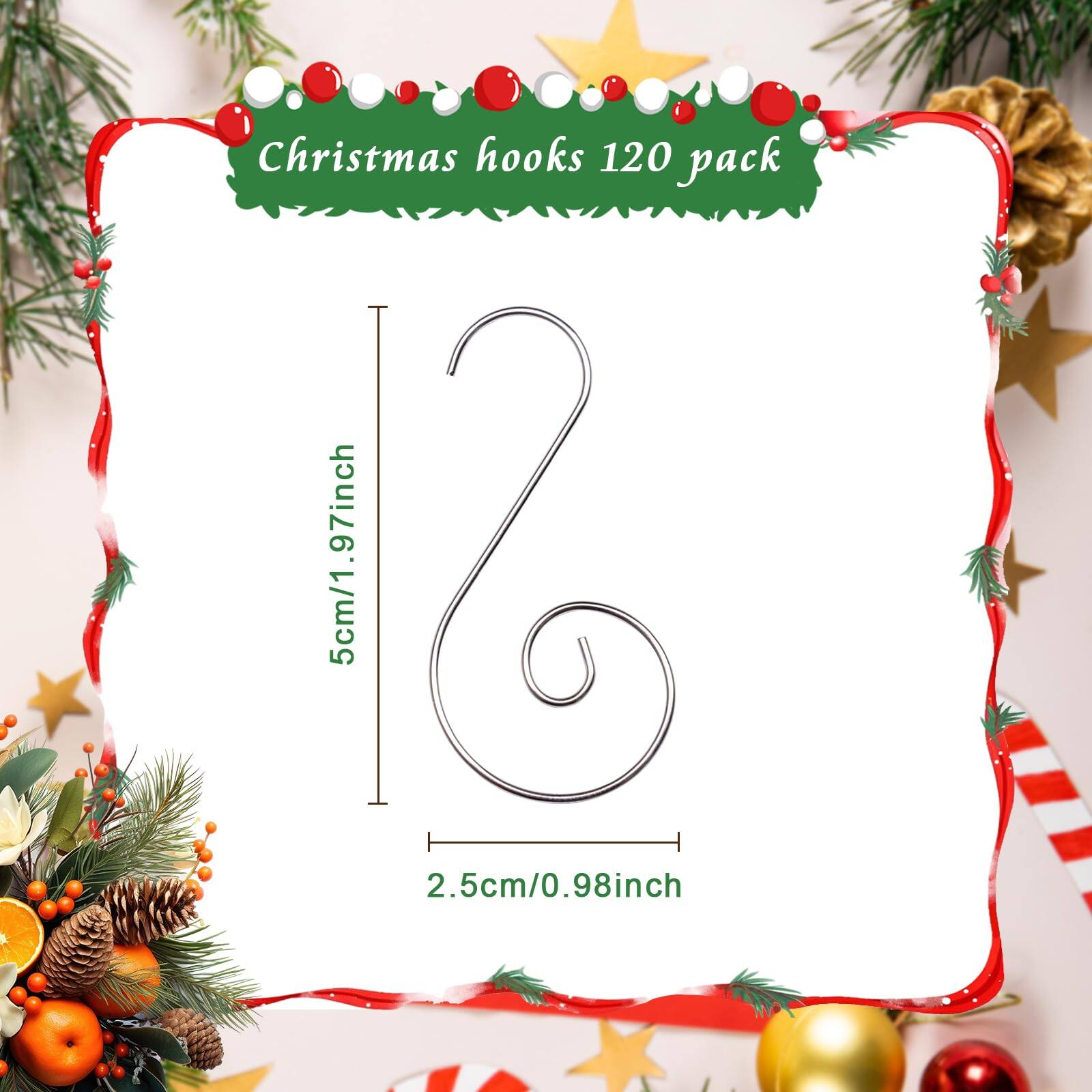 Christmas hooks 120 pack  
5cm/1.97inch  
2.5cm/0.98inch