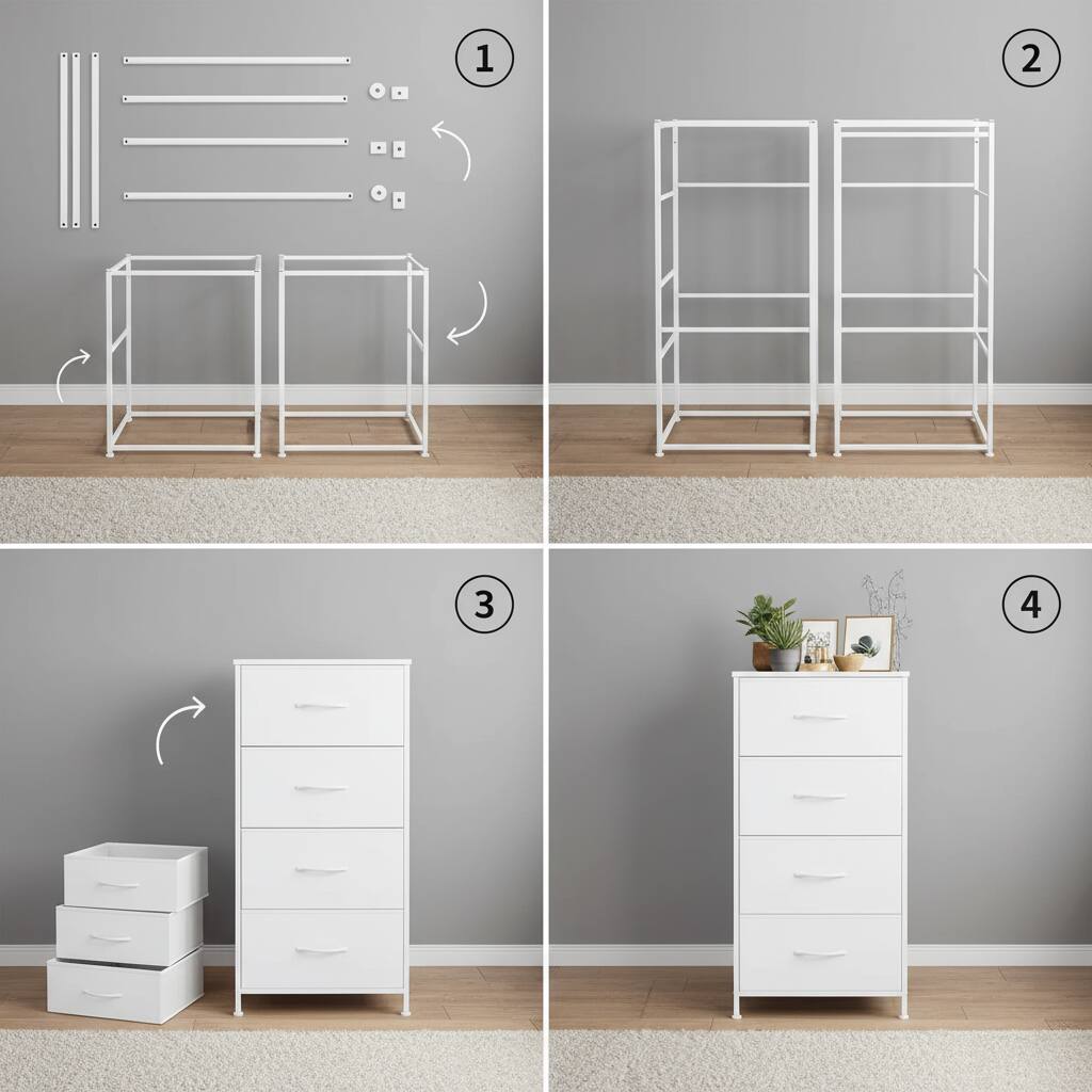 Alt View 4. AOITUN - Modern 4 Drawer Fabric Dresser, Chest of Drawer Organizer Storage Cabinet for Bedroom Clothes Closet, Entryway,White - White.