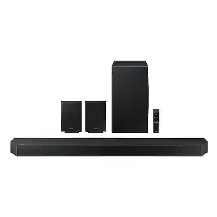 Front. Samsung - SAMSUNG Q990D 11.1.4ch Soundbar with Wireless Dolby Atmos Audio, Rear Speaker - Black.