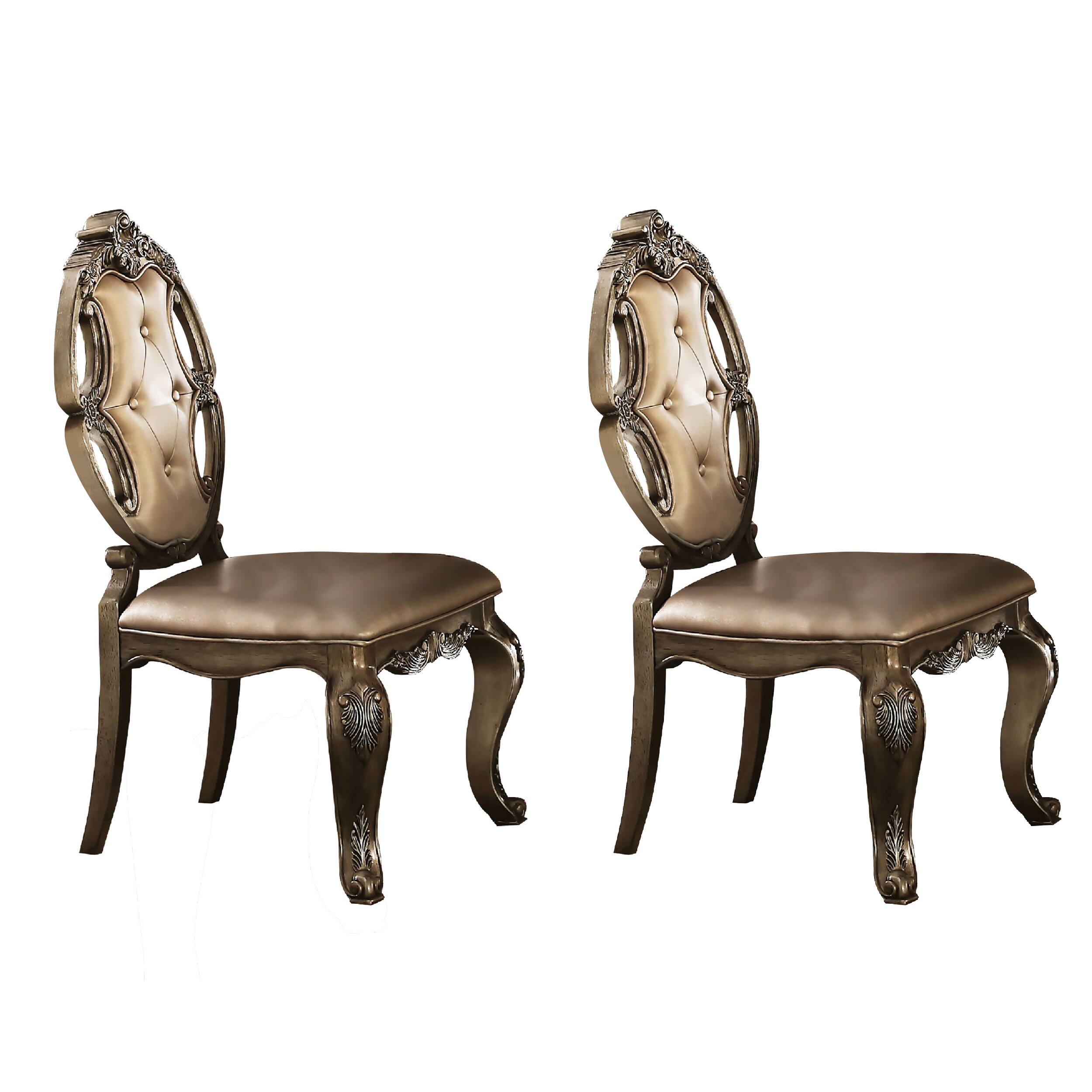 Front. Manhattan Lane - 26 Inch Dining Chair, Faux Leather, Set of 2 - Gold.