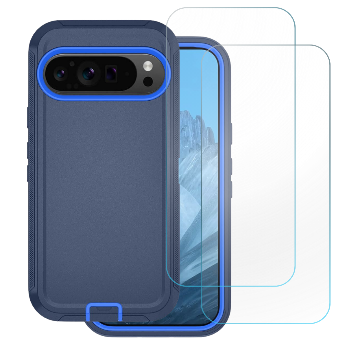 Entronix - Bundle for Pixel 10 Pro XL - Heavy Duty Case & 2 Clear Screen Protectors - Blue