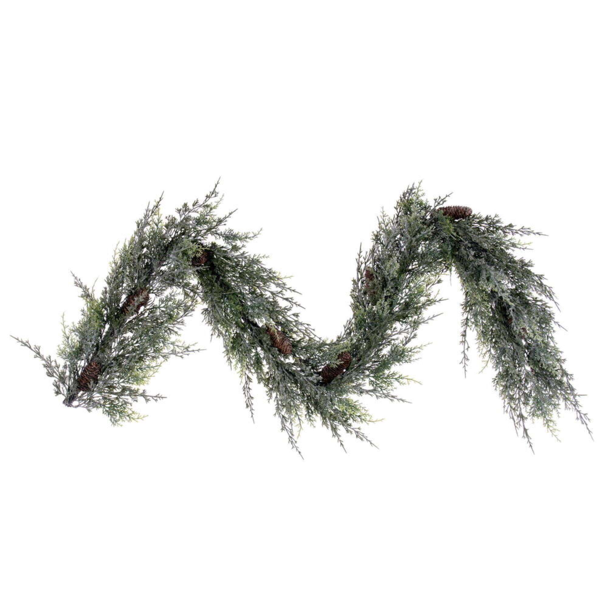 Front. Vickerman - Vickerman 6' Snow Cedar Hanging Garland with Cone - Green.