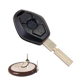HQRP - Replacement Key Fob Shell Case + 3 V Battery Kit for BMW 3-Series E46 5-Series E39 X5 E53 - Black