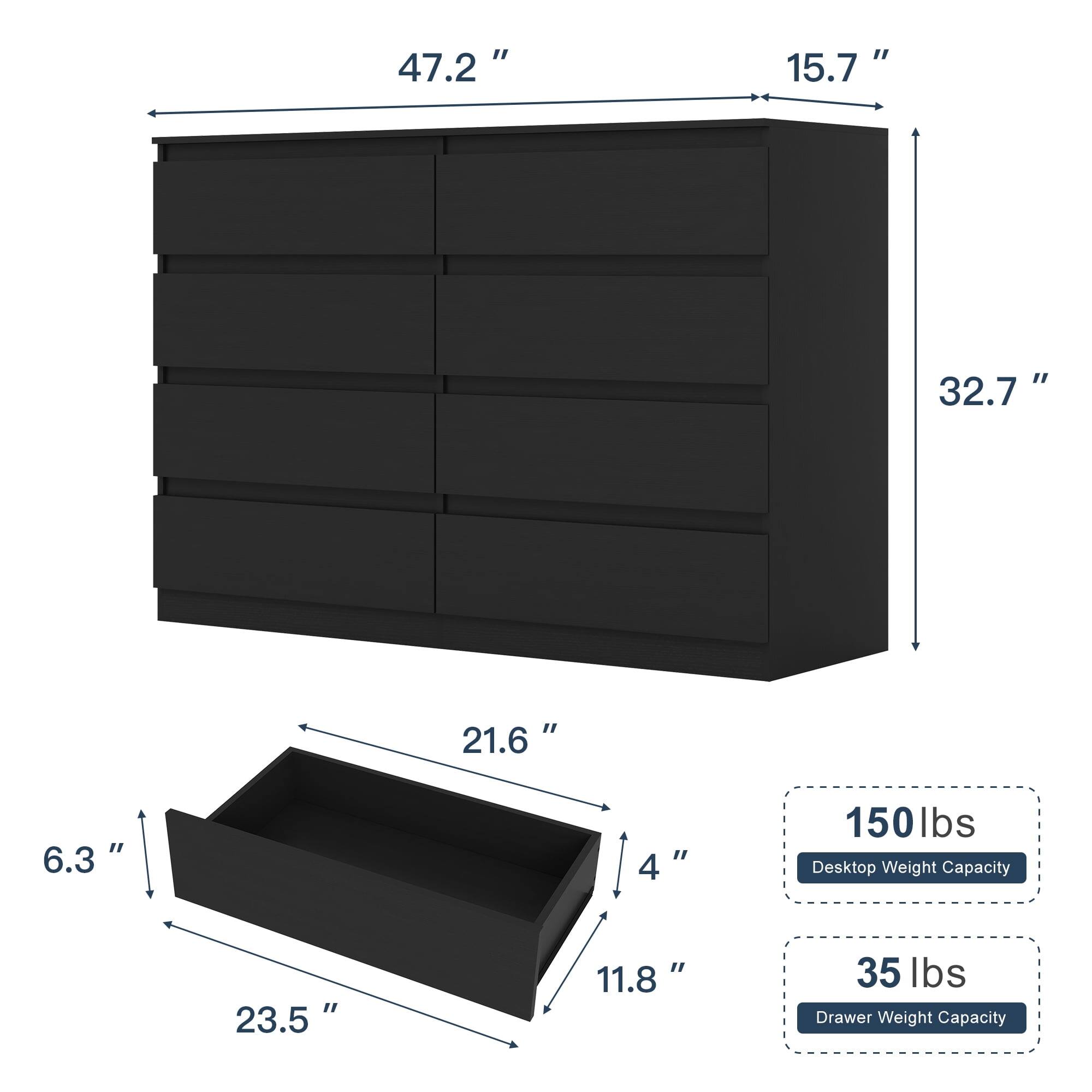 47.2" x 15.7" x 32.7"  
23.5" x 11.8" x 6.3" x 21.6" x 4"  
150 lbs Desktop Weight Capacity  
35 lbs Drawer Weight Capacity