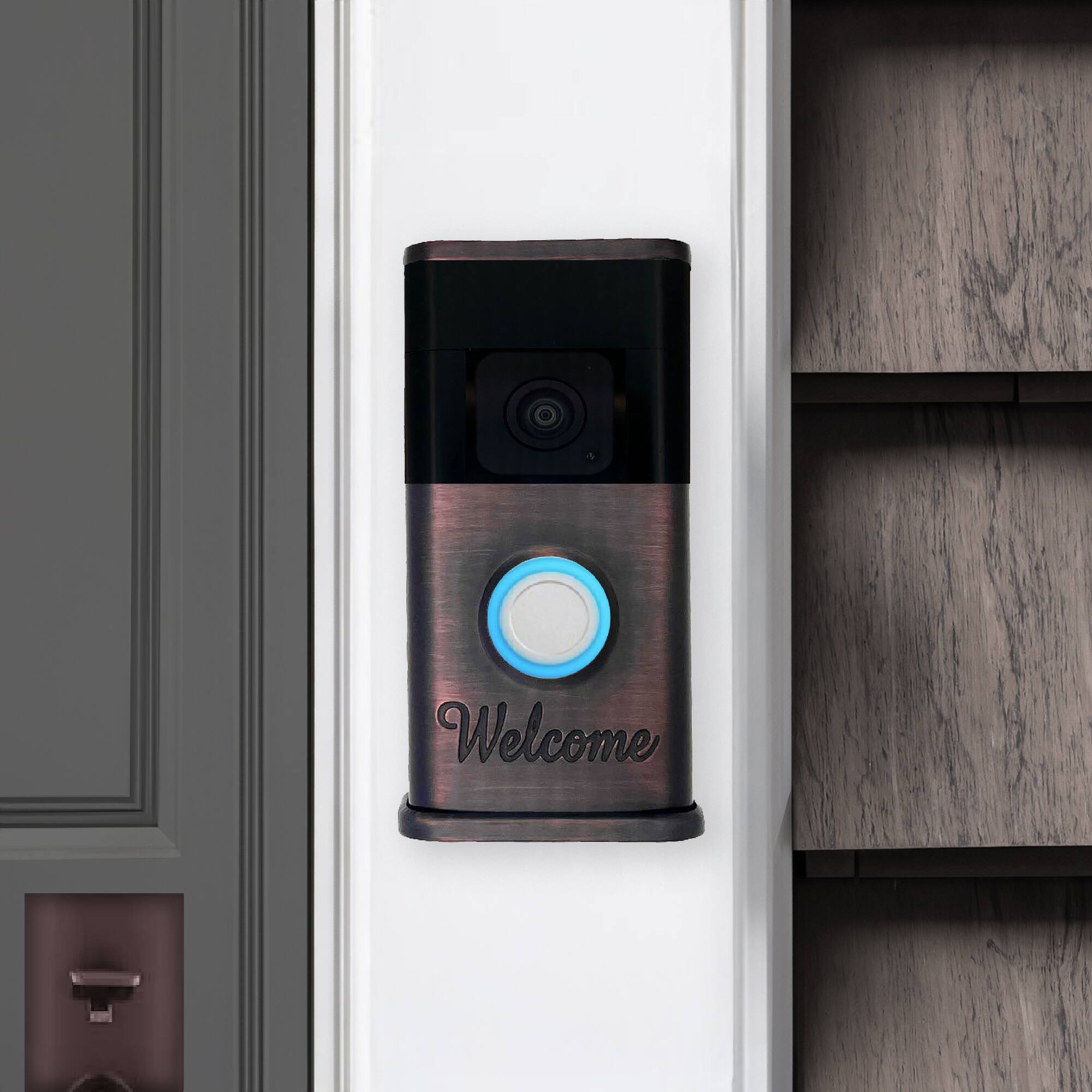 Alt View 3. Michael Healy - Welcome Video Doorbell Cover (Ring 3, 3 Plus, 4, Battery Plus, Battery Pro) - Oiled Bronze.