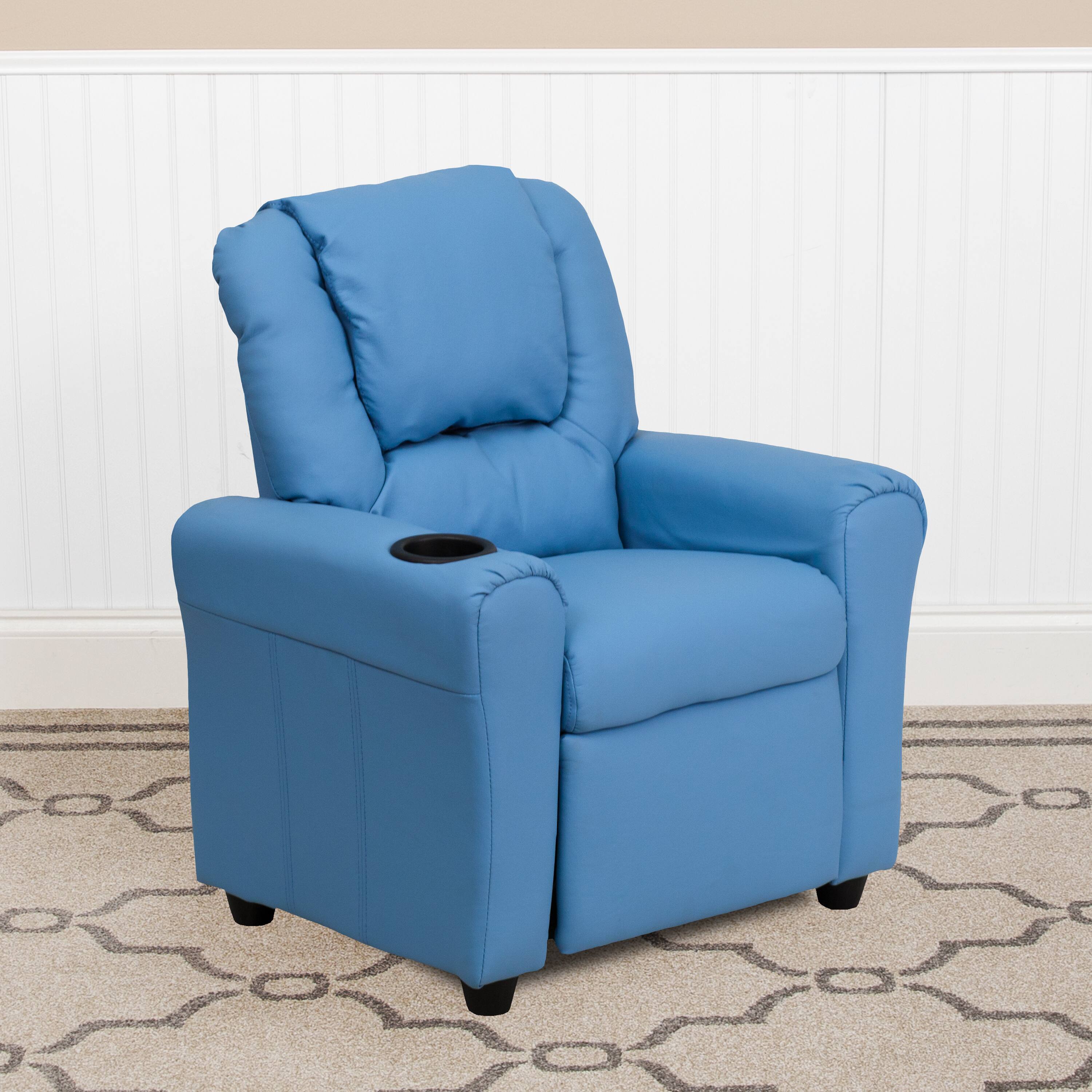 Alt View 1. Emma + Oliver - Contemporary Kids Recliner with Cup Holder and Headrest - Light Blue Vinyl.